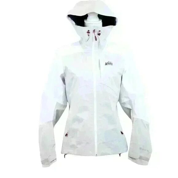 *RARE* REI Co-op White Gray Rainier Rain Jacket Zip Up Size XSmall - Picture 1 of 7